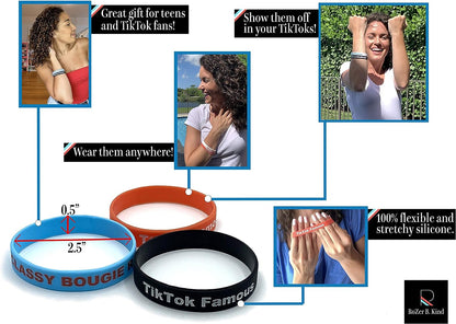TIK Tok Themed Silicone Wristband 8Pc Bundle Party Decorations for Girls and Boys I'M a Savage, Classy Bougie Ratchet, TIK Tok Famous, for You Page, Dance Challenge