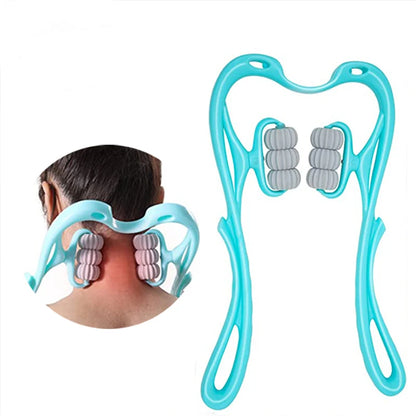Premium Neck Massager with 6 Rotating Wheels - Versatile Relief for Neck, Legs, and Arms in Stylish Pink & Blue