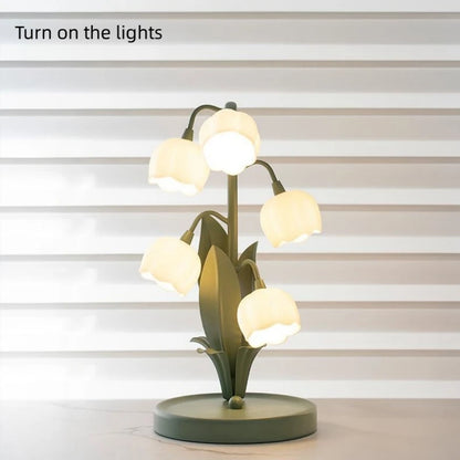Charming Vintage Floral Table Lamp - 5 Lily Designs in 3 Color Patterns with G4 LED Bulbs for Cozy Bedrooms and Living Rooms