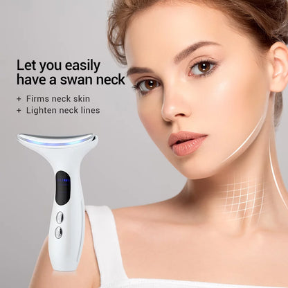 Neck and Face Firming Treatment Tool - Double Chin Reducer with LED Therapy, Thermal and Vibration Technologies for Youthful Skin