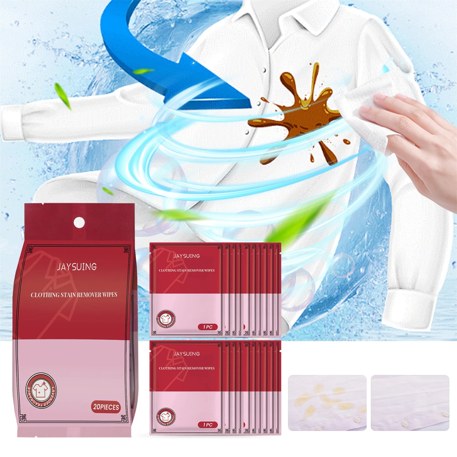 Protect & Clean Your Clothes: 20/40/100/200Pcs Color-Safe Stain Removal Wipes for Jackets, Shirts & Blouses