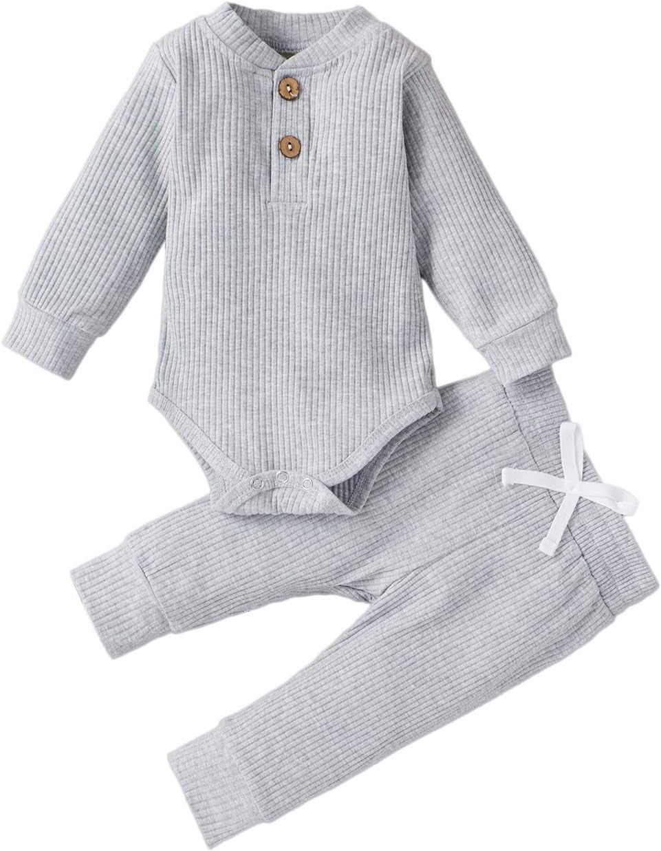 Cozy & Stylish Winter Newborn Unisex Outfit Set - Ribbed Long Sleeve Top & Pants 2PCS