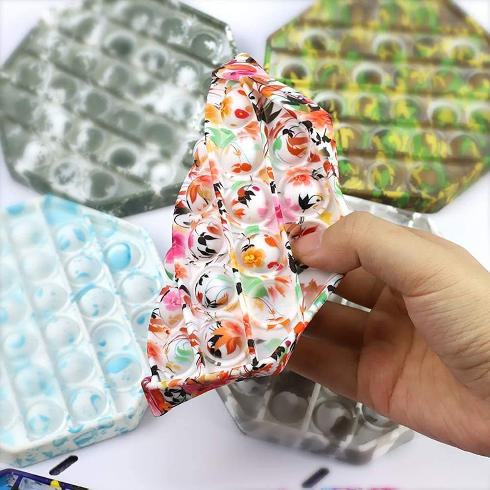 Tie Dye Camo Push Pop Bubble Sensory Fidget Toy, Squeeze Sensory Toy,Silicone Stress Reliever Toy for Kids (A)