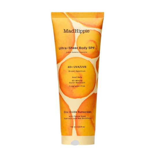 Zinc Oxide Sunscreen, Reef Safe, Ultra Sheer Body SPF 40+ Water-Resistant Lotion with Cocoa Butter, Hyaluronic Acid, Fragrance-Free, 4 Oz