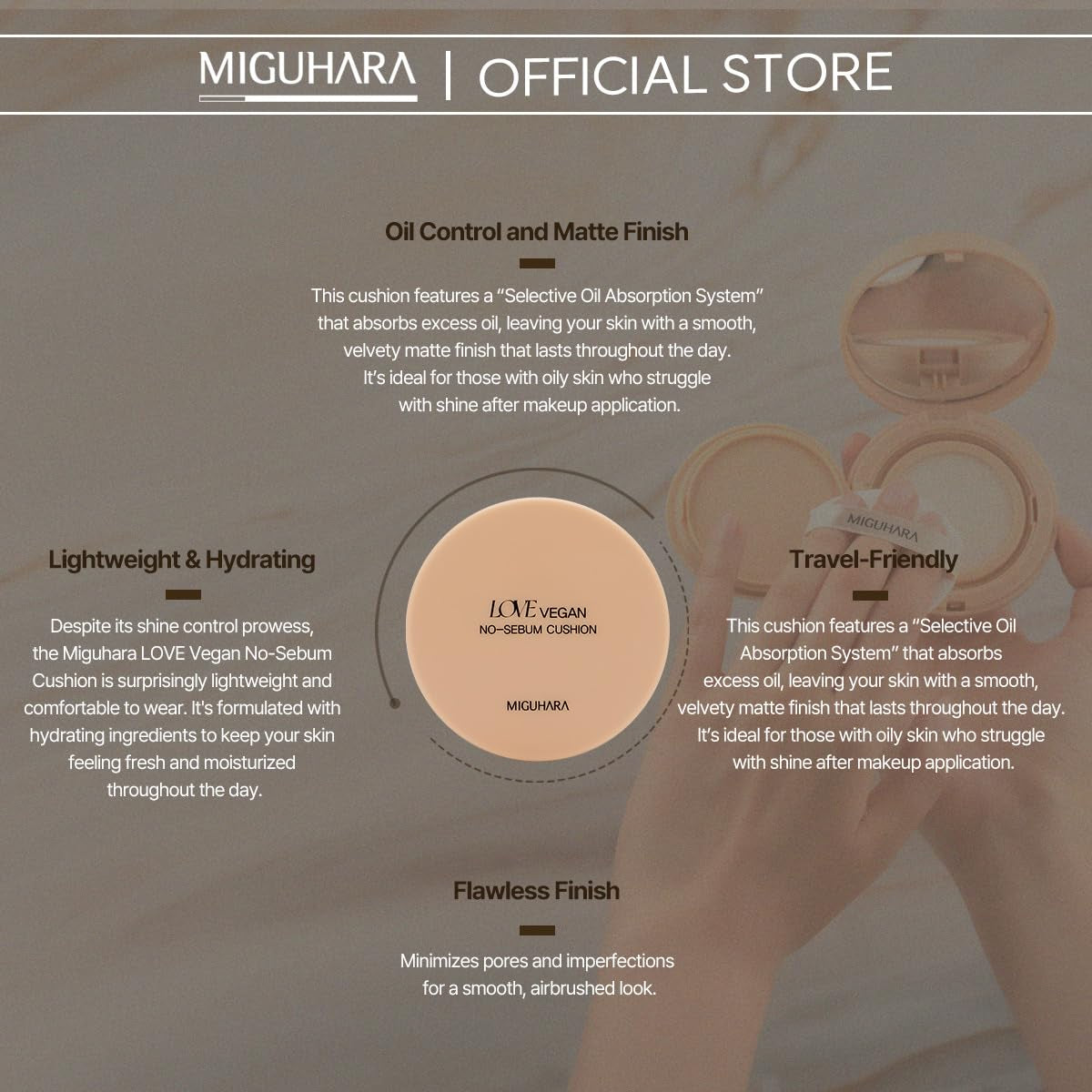 LOVE Vegan No-Sebum Cushion | K-Beauty No Sebum Cushion (15G/0.52 Oz.)