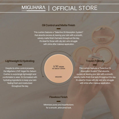LOVE Vegan No-Sebum Cushion | K-Beauty No Sebum Cushion (15G/0.52 Oz.)