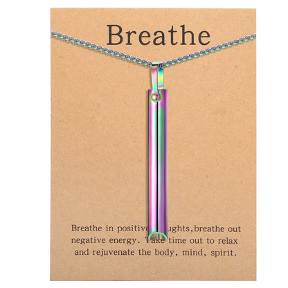 Mindfulness Breathing Necklace Stress Relief Pendant Stainless Steel Anxiety Breathe Necklace for Women Men