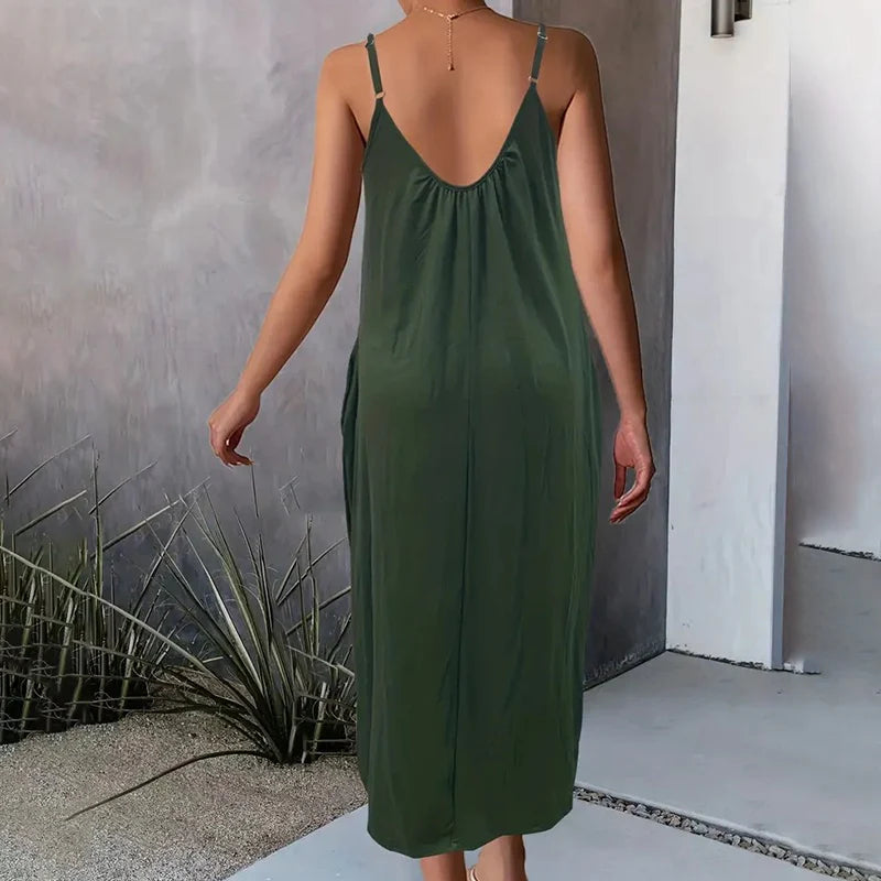 Women Casual Summer Spaghetti Strap Long Dress