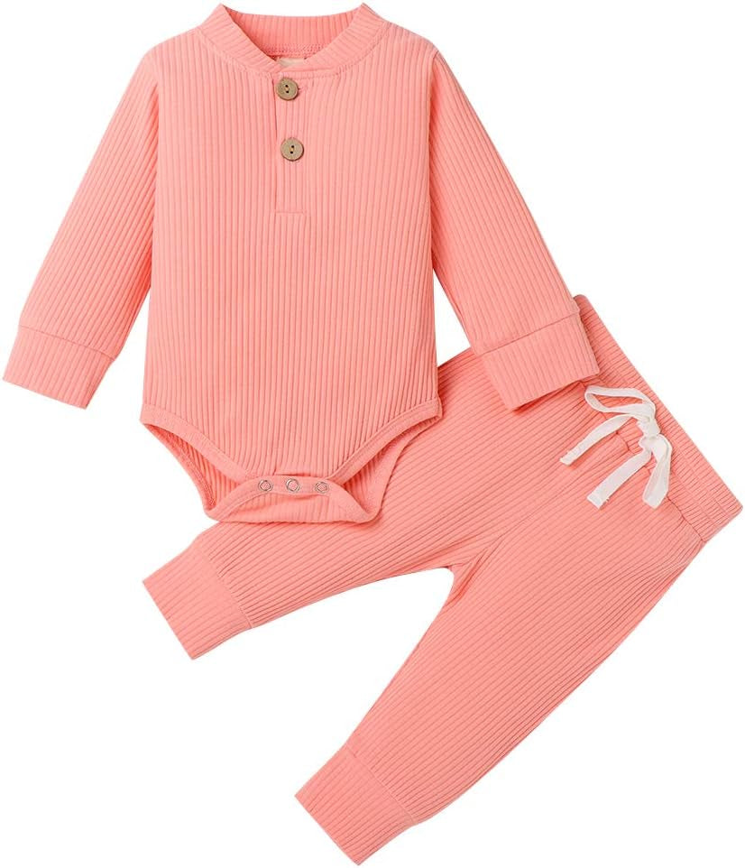 Cozy & Stylish Winter Newborn Unisex Outfit Set - Ribbed Long Sleeve Top & Pants 2PCS