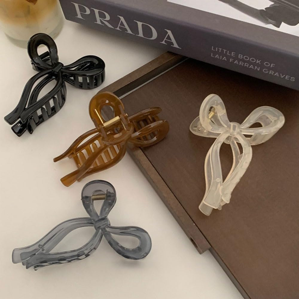 Hair Bow Accessories for Women: for Thick Hair  (4 Pack: White, Khaki, Gray, and Black)