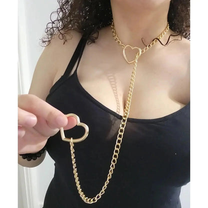 Heart Chain Necklace with Key & Heart Lock Pendant - Adjustable Gold, Silver, or Black Design