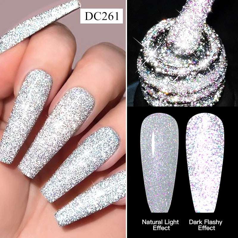 Mtssii 7ml Glitter Reflective Rubber Base Gel Polish - Laser Sparkling Semi-Permanent Soak Off UV Nail Varnish for Stunning Nail Art