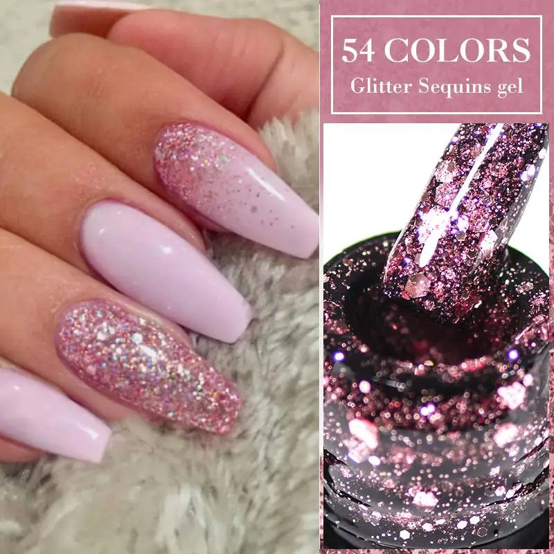 Mtssii 7ml Glitter Reflective Rubber Base Gel Polish - Laser Sparkling Semi-Permanent Soak Off UV Nail Varnish for Stunning Nail Art