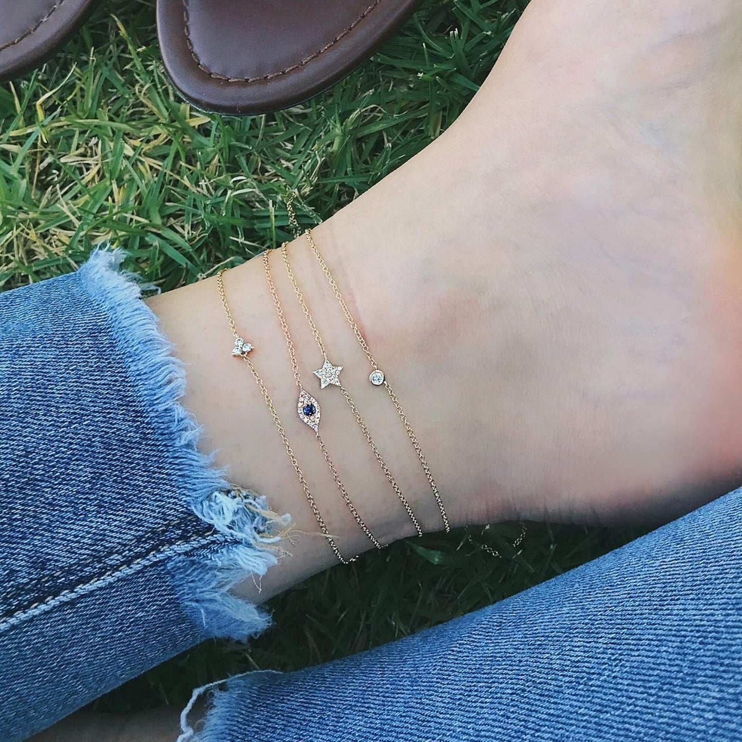 Stunning 14K Gold Tiny Bead Ankle Charm Anklet