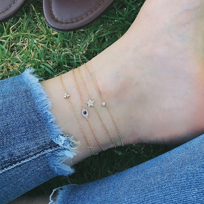 Stunning 14K Gold Tiny Bead Ankle Charm Anklet