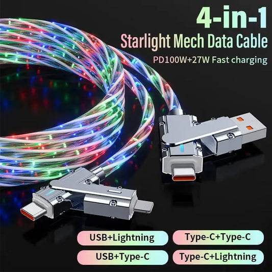 Lights Sky RGB LED USB Type-C to Type-C to Lightning and 4 in 1 Fast Charging Cable 