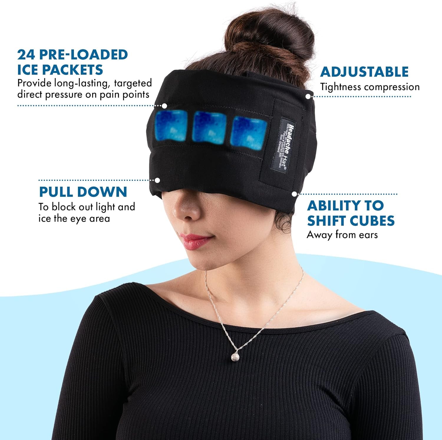 Halo Migraine Relief Cooling Cap - Long Lasting Ice Pack Mask for Tension, Stress & Hangover Recovery