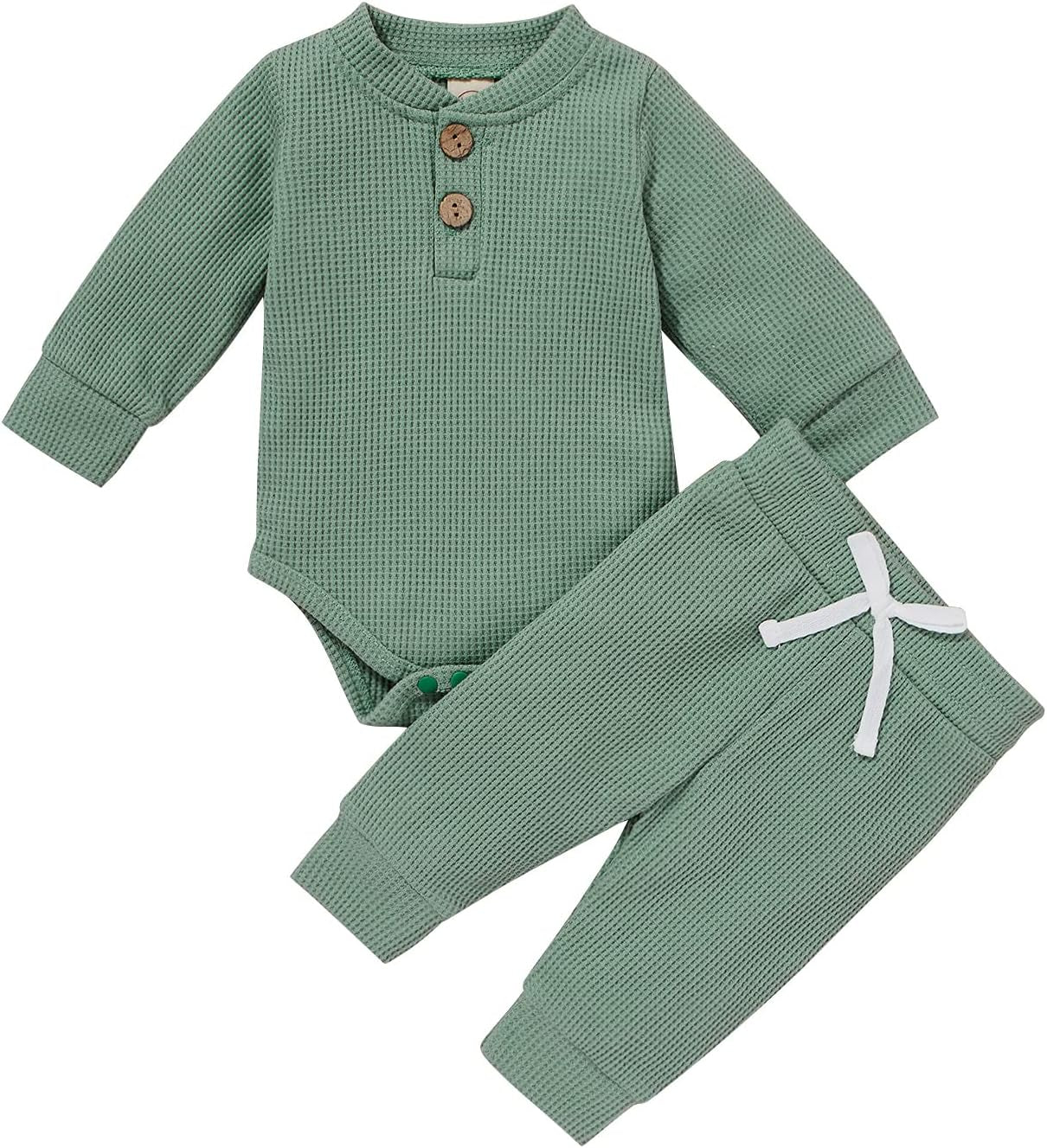 Cozy & Stylish Winter Newborn Unisex Outfit Set - Ribbed Long Sleeve Top & Pants 2PCS