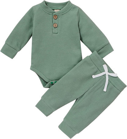 Cozy & Stylish Winter Newborn Unisex Outfit Set - Ribbed Long Sleeve Top & Pants 2PCS
