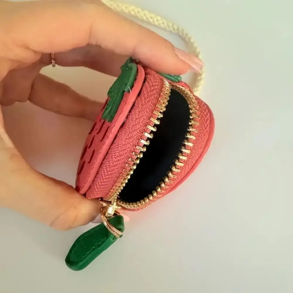Adorable Mini Cherry Coin Purse - Cute Strawberry PU Leather Keychain & Earphone Bag