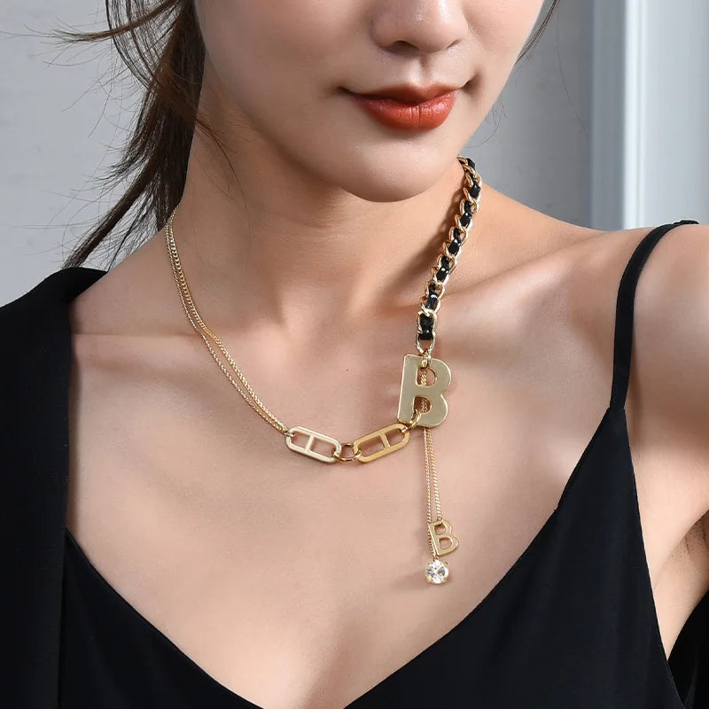 Luxury Titanium Steel Square Necklace Feeling Roman Digital Good Luck Leter Pendant Neck Chain Sexy Girl Jewelry