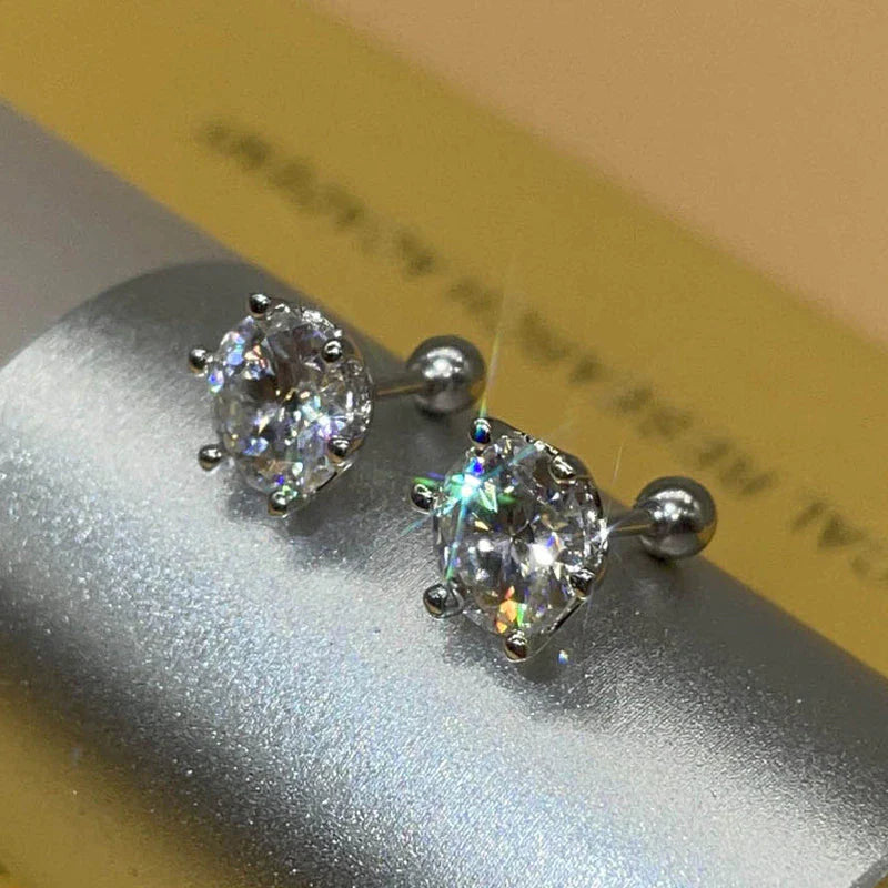 Smyoue 8Mm D Color 2.0 Carat 100% Moissanite Stud Earrings for Women Screw Thread Ear Studs 925 Silver Jewelry Pass Diamond Test