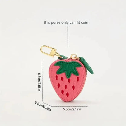 Adorable Mini Cherry Coin Purse - Cute Strawberry PU Leather Keychain & Earphone Bag