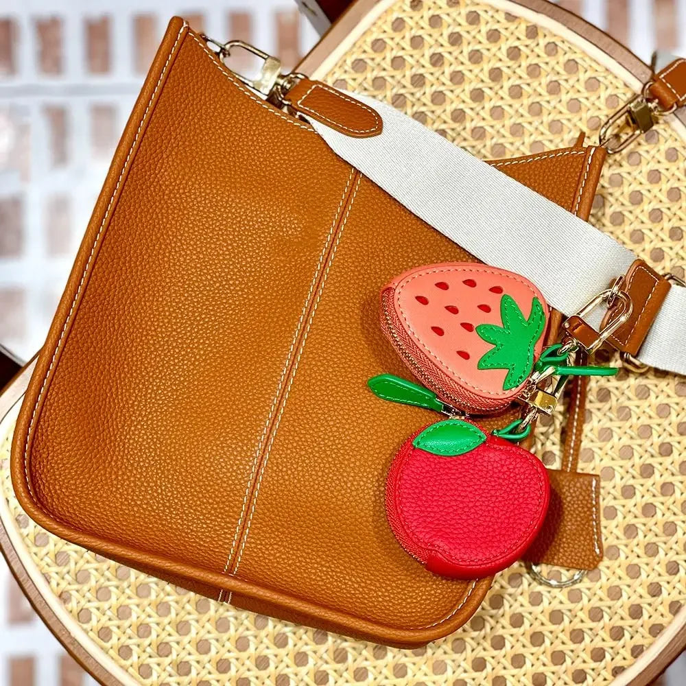 Adorable Mini Cherry Coin Purse - Cute Strawberry PU Leather Keychain & Earphone Bag