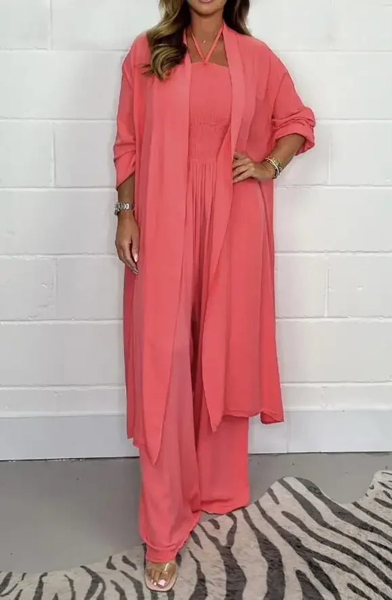 Chic Summer Women's Jumpsuit - Lace-Up Pleated Wide Leg Casual Outfit for Vacations and Parties