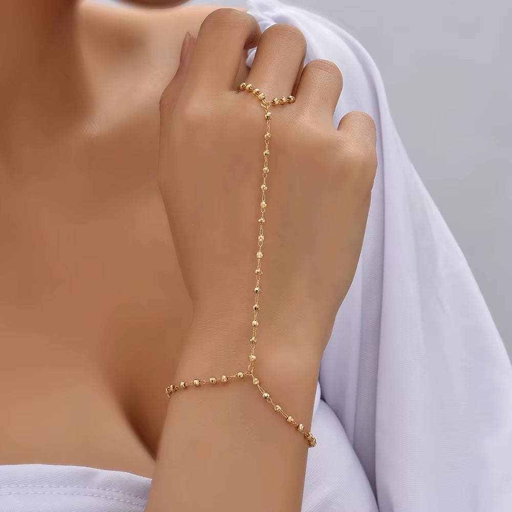 Stunning Handmade Gold Ring Palm Chain Bracelet for Women