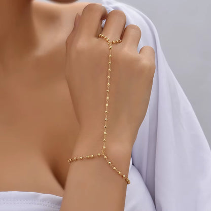 Stunning Handmade Gold Ring Palm Chain Bracelet for Women
