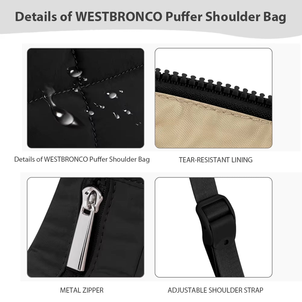 Puffer Crescent Bag -Quilted Underarm Bag- Nylon Adjustable  Shoulder Strap Purse- Work/ Travel