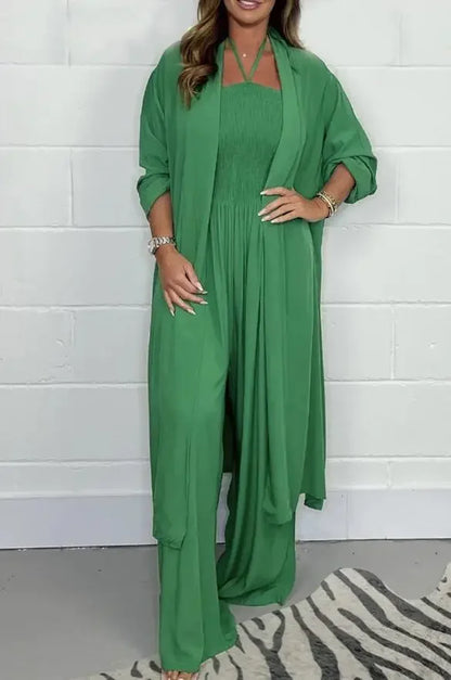 Chic Summer Women's Jumpsuit - Lace-Up Pleated Wide Leg Casual Outfit for Vacations and Parties