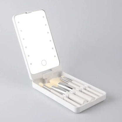 Lighted Makeup Mirror Rotatable Personal Beauty Mirror with 5 Makeup Brushes Travel Make up Accessories Multifunctional Light Up