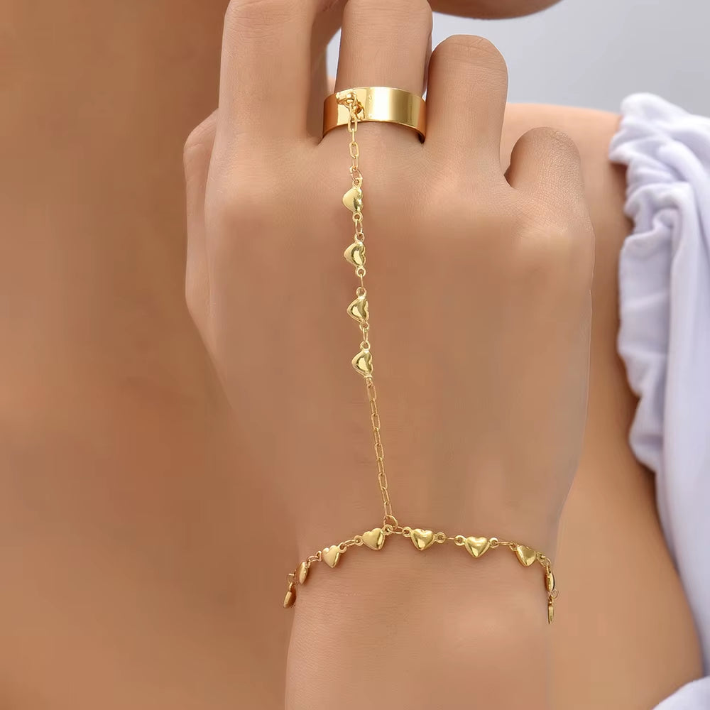 Stunning Handmade Gold Ring Palm Chain Bracelet for Women