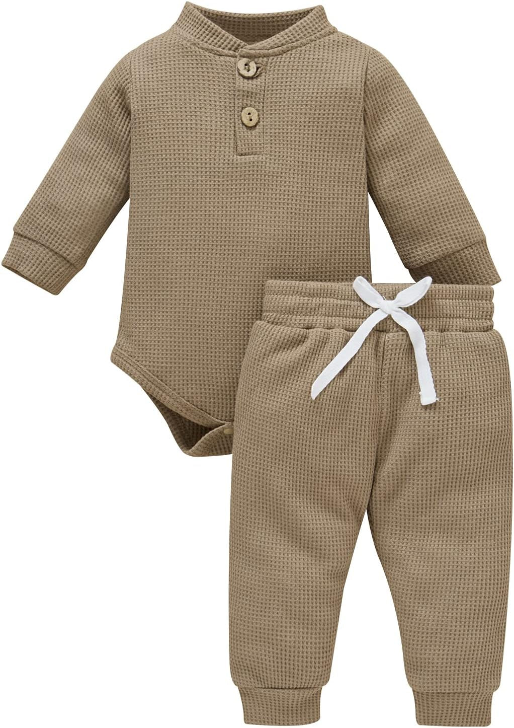 Cozy & Stylish Winter Newborn Unisex Outfit Set - Ribbed Long Sleeve Top & Pants 2PCS