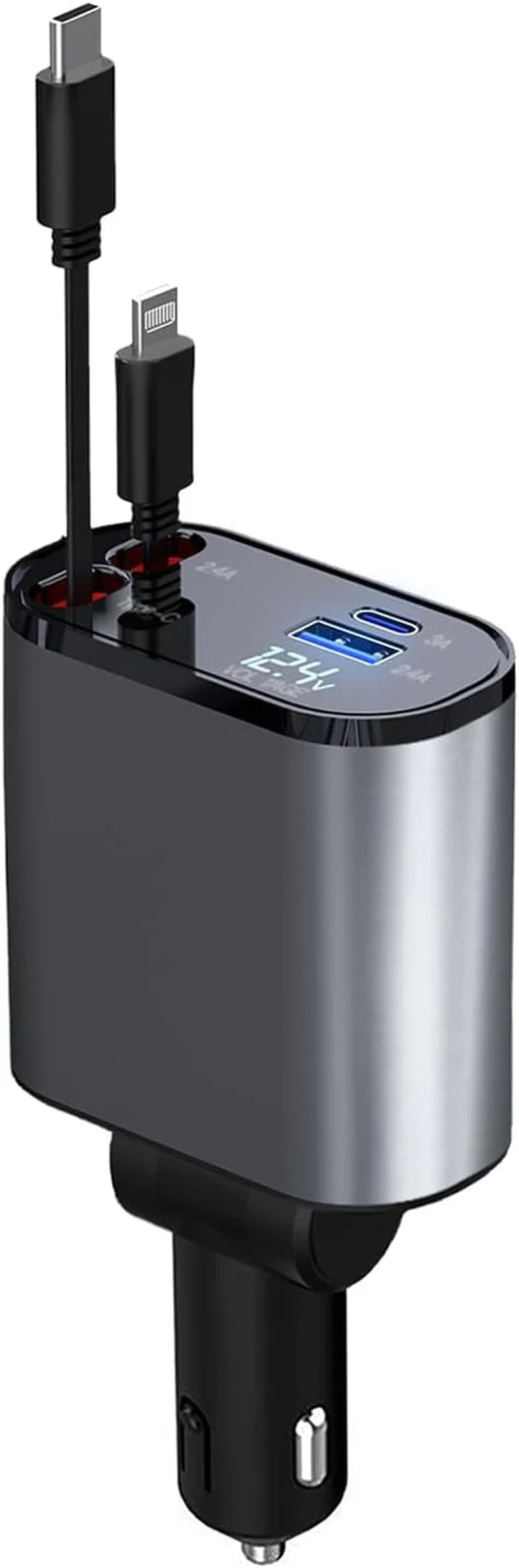 TIKTOK SHOP Retractable Car Charger, 4 in 1 Fast Car Phone Charger 66W, Retractable Cables and USB Car Charger, Compatible with iPhone 15/14/13/12/11,Galaxy,Pixel