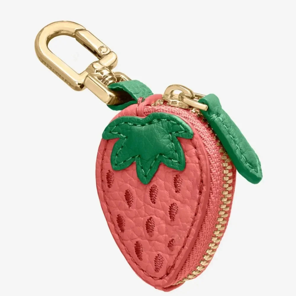 Adorable Mini Cherry Coin Purse - Cute Strawberry PU Leather Keychain & Earphone Bag