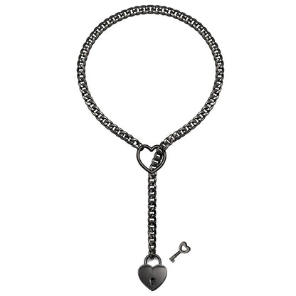 Fashion Womens Slip Chain Necklace Heart O-Ring Rock Cuban Long Necklace Adjustable Heart Shaped Lock Core with Key 2024 New