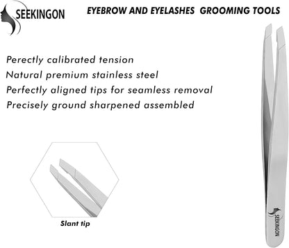 Precision Slant Tweezers for Women & Men - Sharp, Non-Slip Grip for Flawless Hair Removal and Ingrown Hair Plucking - Elegant Silver Design
