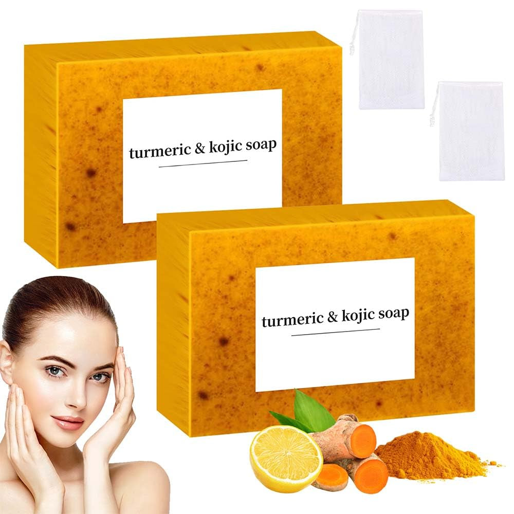 Lemon Turmeric Kojic Soap,Natural Handmade Soapes,Turmeric Soap Bar for Face and Body, Smooth Skin Tumeric Soaps,Deep Cleansing Soaps for Men & Women (3 PCS)