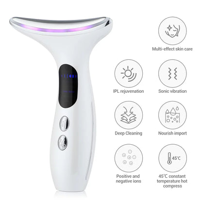 Neck and Face Firming Treatment Tool - Double Chin Reducer with LED Therapy, Thermal and Vibration Technologies for Youthful Skin