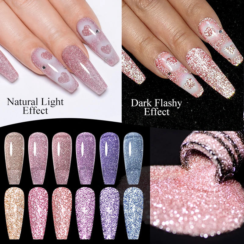 Mtssii 7ml Glitter Reflective Rubber Base Gel Polish - Laser Sparkling Semi-Permanent Soak Off UV Nail Varnish for Stunning Nail Art
