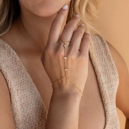 Stunning Handmade Gold Ring Palm Chain Bracelet for Women