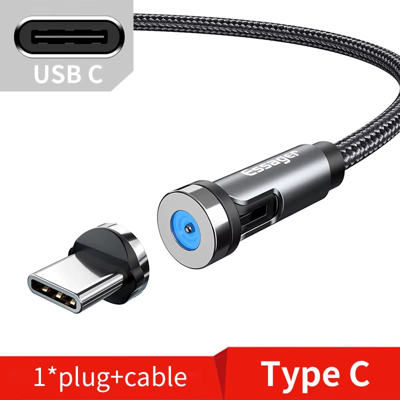 540 Rotate Magnetic Cable Fast Charging Magnet Charger Micro USB Type C Cable Mobile Phone Wire Cord for Iphone Xiaomi