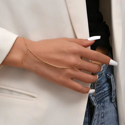 Stunning Handmade Gold Ring Palm Chain Bracelet for Women