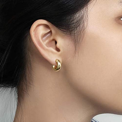 Small Gold Hoop Earrings for Women Chunky Mini Thick Gold Hoops 14K Plated Gift