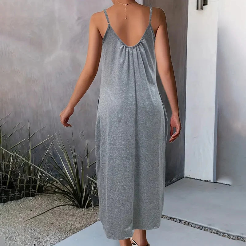 Women Casual Summer Spaghetti Strap Long Dress