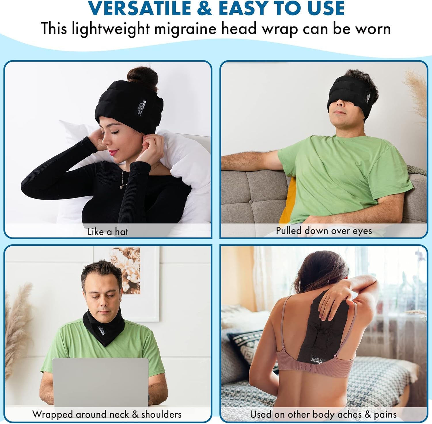 Halo Migraine Relief Cooling Cap - Long Lasting Ice Pack Mask for Tension, Stress & Hangover Recovery