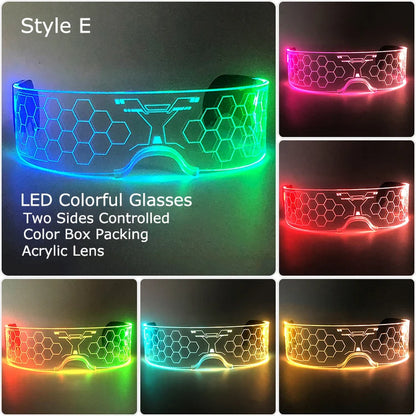 Glow Party Acrylic LED Glasses - Neon Light Up Eyewear for DJ Events, Halloween & Christmas Celebrations